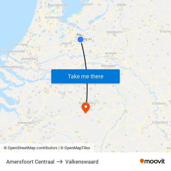 Amersfoort Centraal to Valkenswaard map