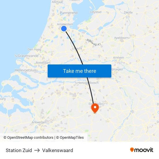 Station Zuid to Valkenswaard map