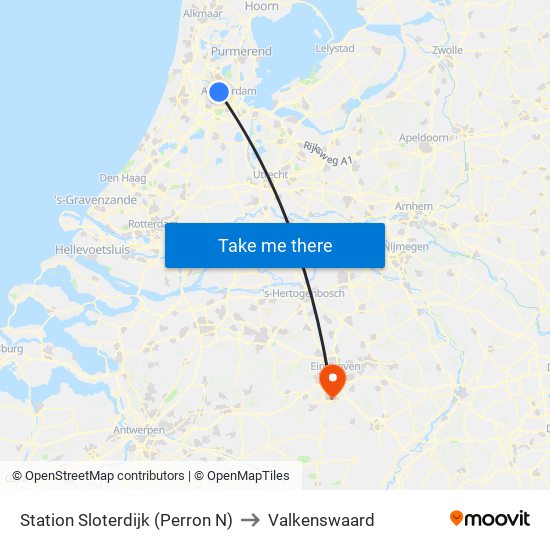 Station Sloterdijk (Perron N) to Valkenswaard map