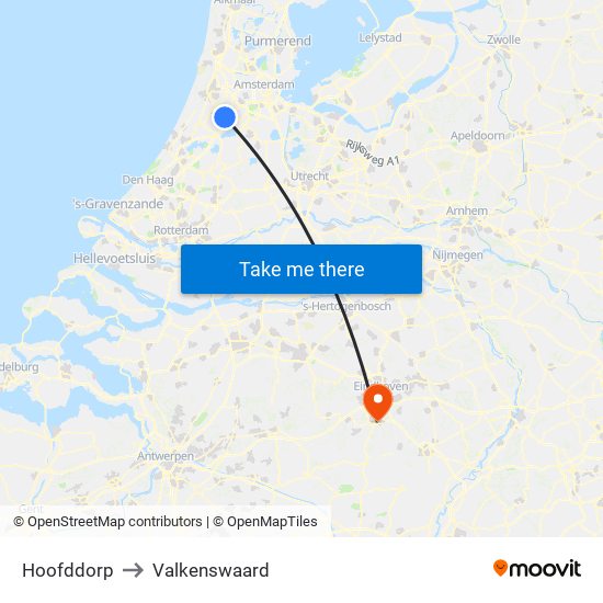Hoofddorp to Valkenswaard map