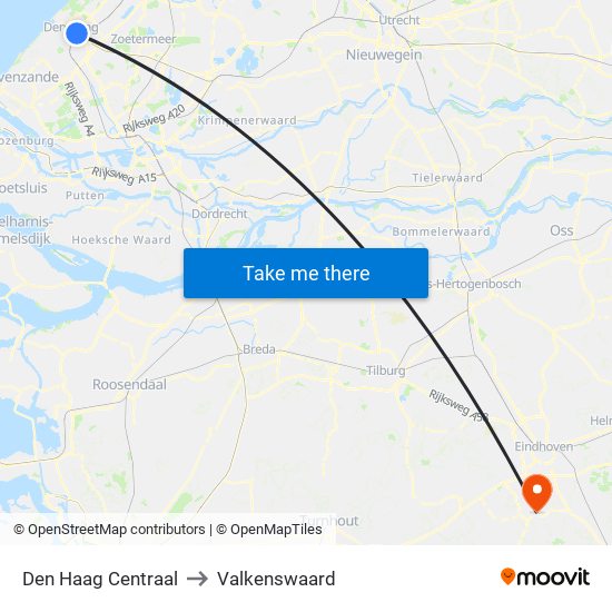 Den Haag Centraal to Valkenswaard map