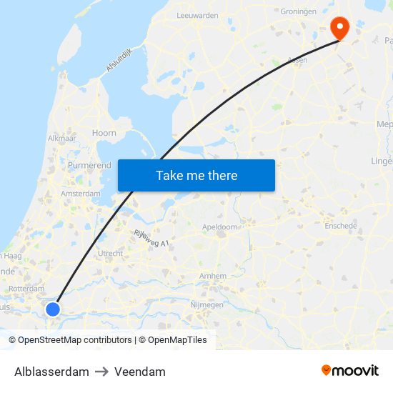 Alblasserdam to Veendam map