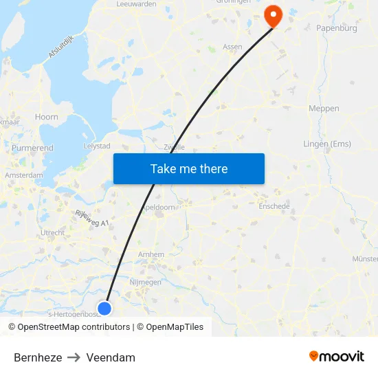 Bernheze to Veendam map