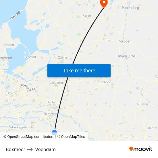 Boxmeer to Veendam map