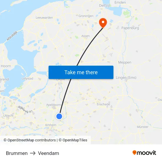 Brummen to Veendam map