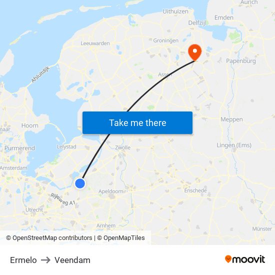 Ermelo to Veendam map