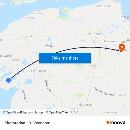 Skarsterlân to Veendam map