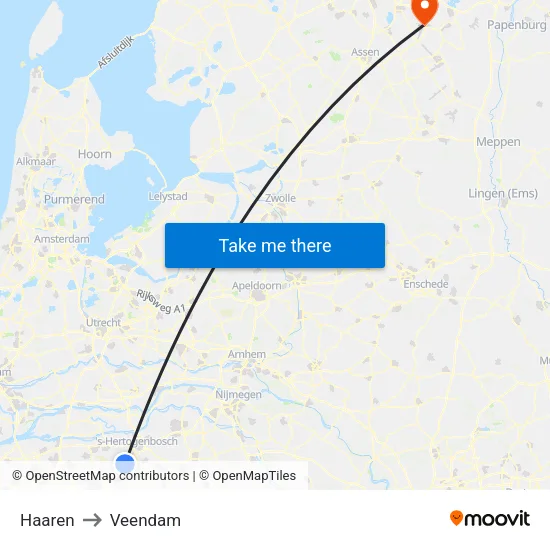 Haaren to Veendam map