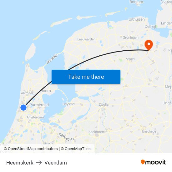 Heemskerk to Veendam map