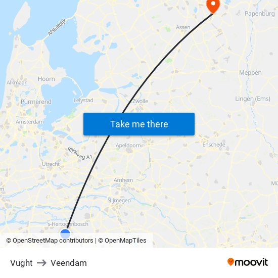 Vught to Veendam map