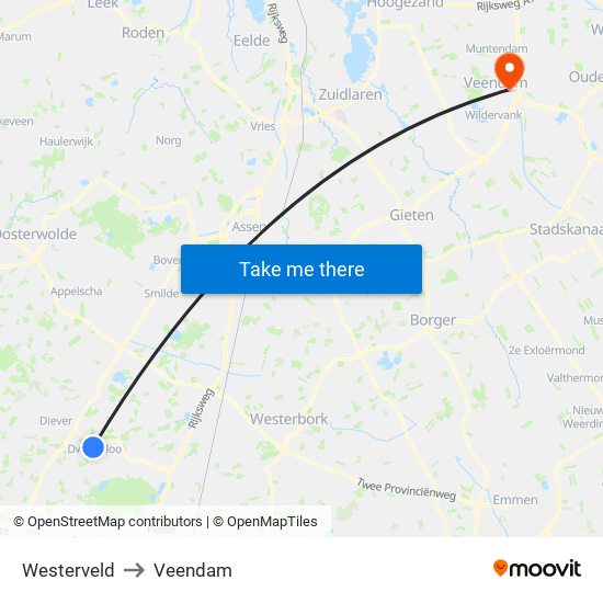 Westerveld to Veendam map