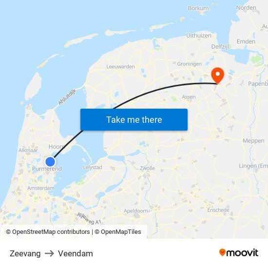 Zeevang to Veendam map