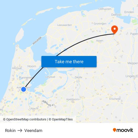 Rokin to Veendam map