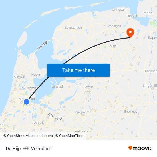 De Pijp to Veendam map