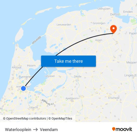 Waterlooplein to Veendam map