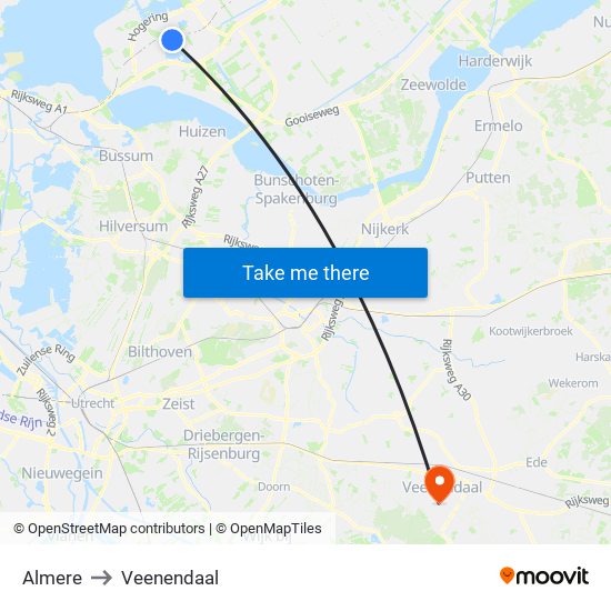 Almere to Veenendaal map