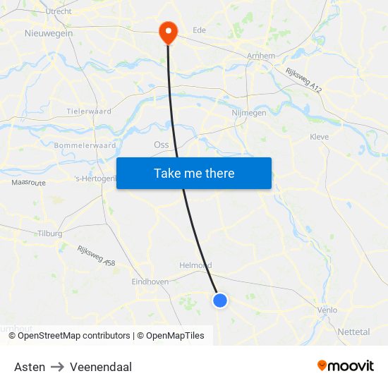 Asten to Veenendaal map