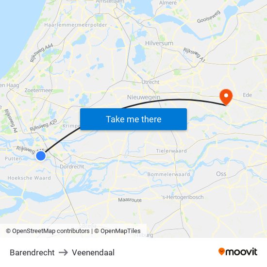 Barendrecht to Veenendaal map