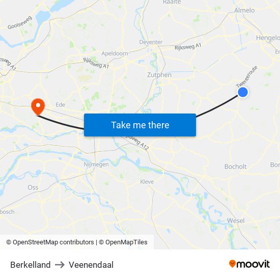 Berkelland to Veenendaal map