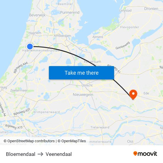 Bloemendaal to Veenendaal map