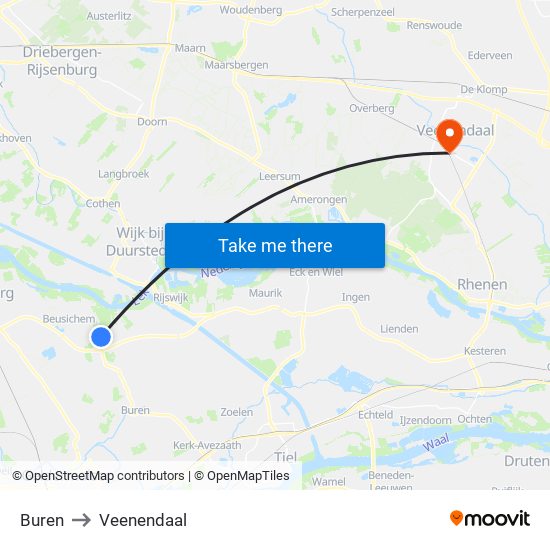 Buren to Veenendaal map