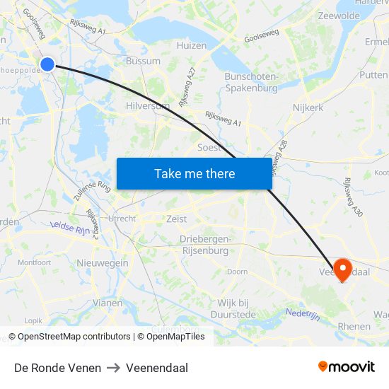 De Ronde Venen to Veenendaal map