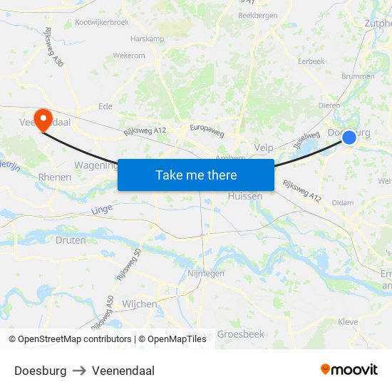 Doesburg to Veenendaal map