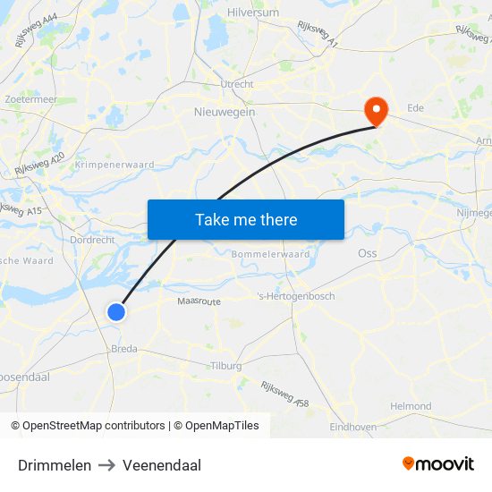 Drimmelen to Veenendaal map