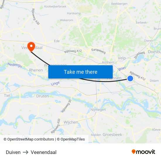 Duiven to Veenendaal map