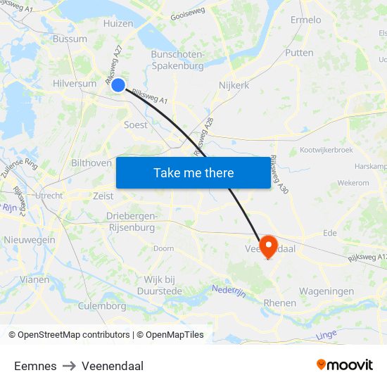 Eemnes to Veenendaal map
