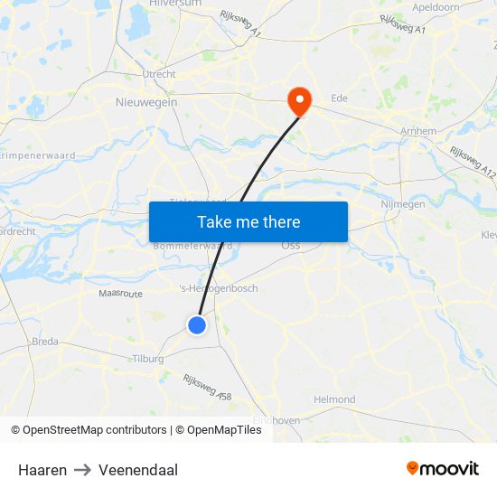 Haaren to Veenendaal map