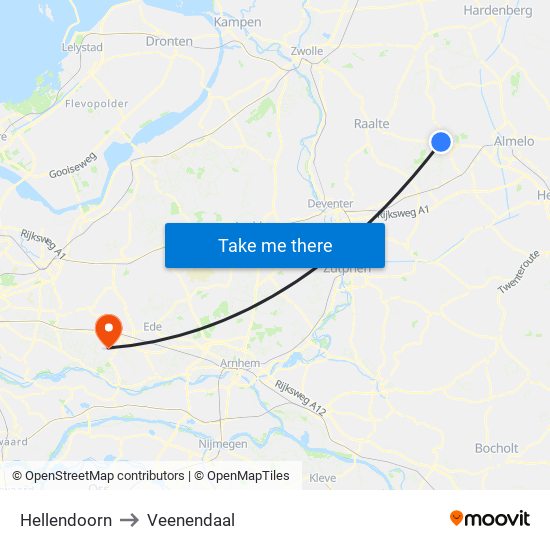 Hellendoorn to Veenendaal map