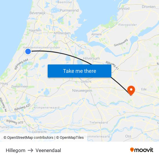 Hillegom to Veenendaal map