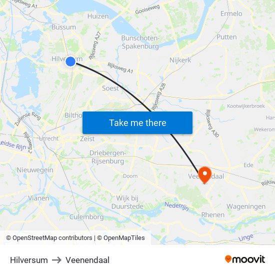 Hilversum to Veenendaal map