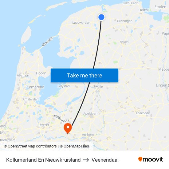 Kollumerland En Nieuwkruisland to Veenendaal map