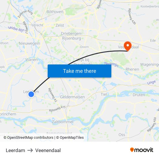 Leerdam to Veenendaal map