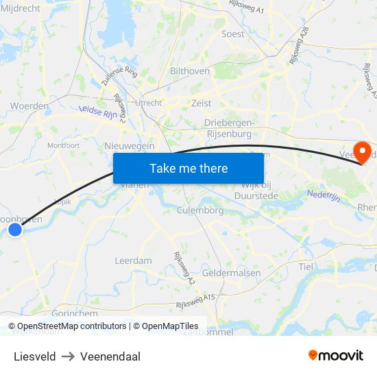 Liesveld to Veenendaal map