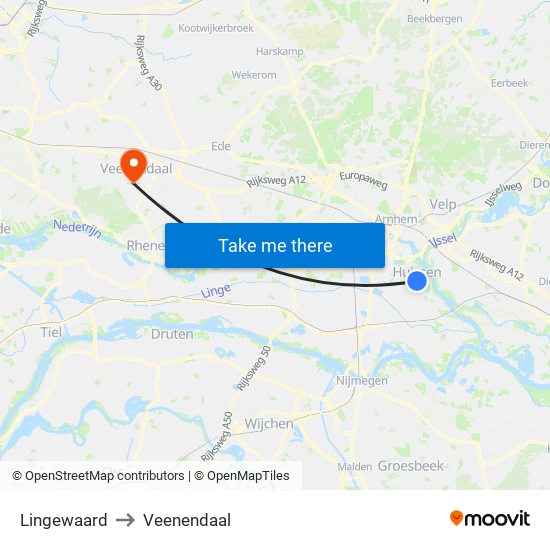Lingewaard to Veenendaal map