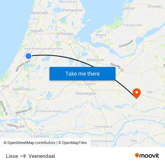 Lisse to Veenendaal map