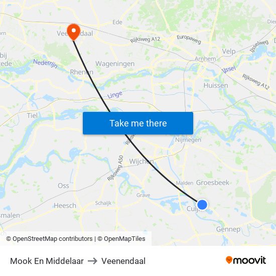 Mook En Middelaar to Veenendaal map