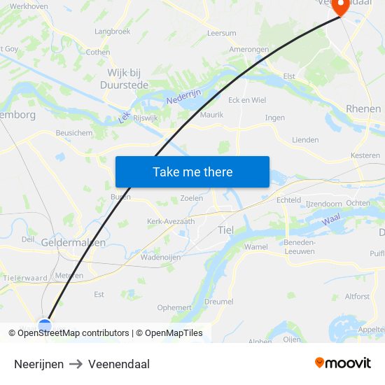 Neerijnen to Veenendaal map