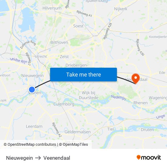 Nieuwegein to Veenendaal map