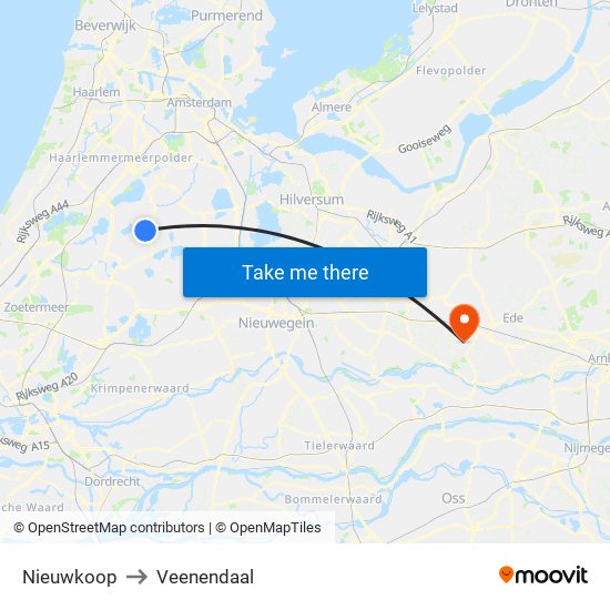 Nieuwkoop to Veenendaal map