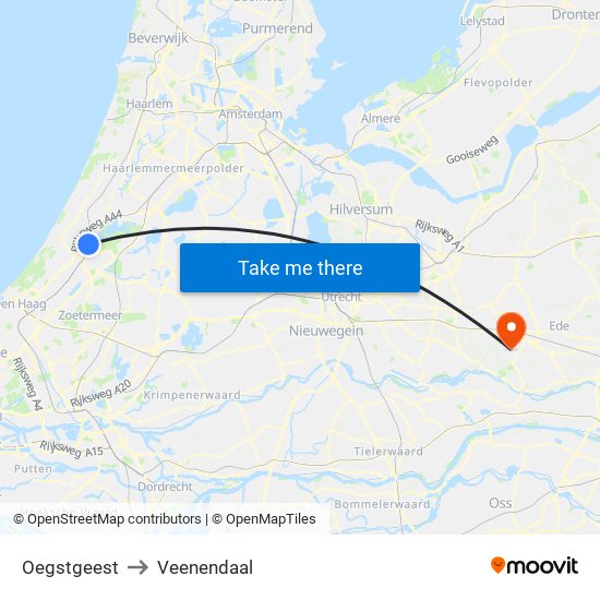 Oegstgeest to Veenendaal map