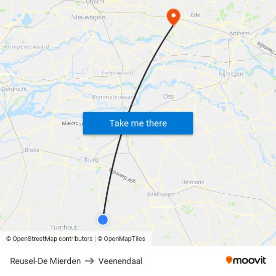 Reusel-De Mierden to Veenendaal map