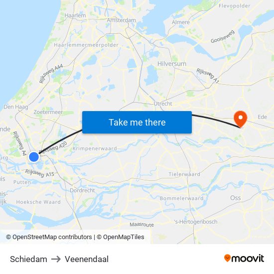 Schiedam to Veenendaal map