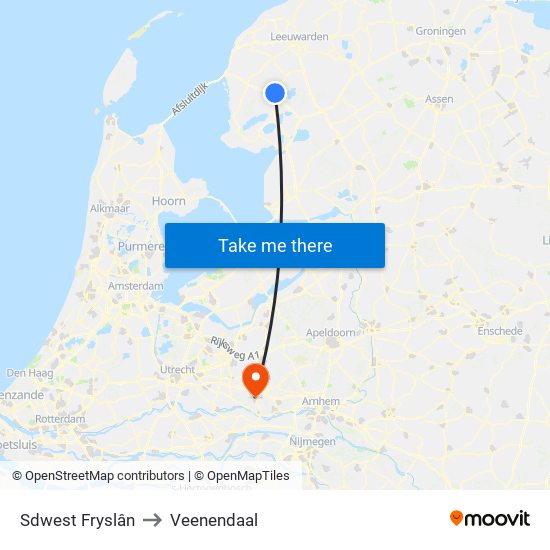 Sdwest Fryslân to Veenendaal map