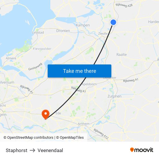 Staphorst to Veenendaal map