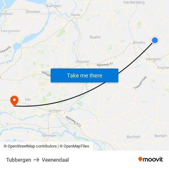 Tubbergen to Veenendaal map