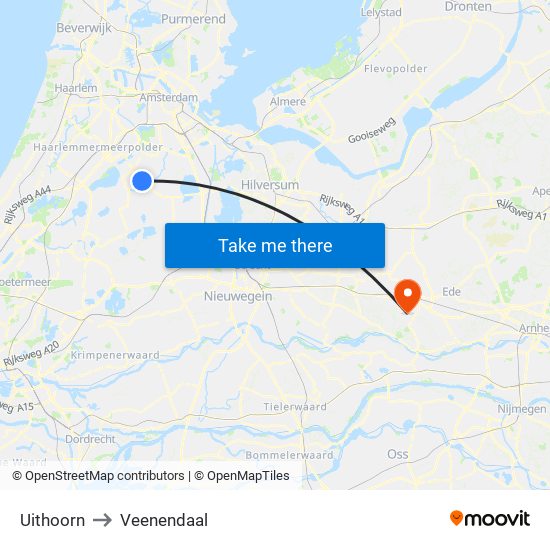 Uithoorn to Veenendaal map